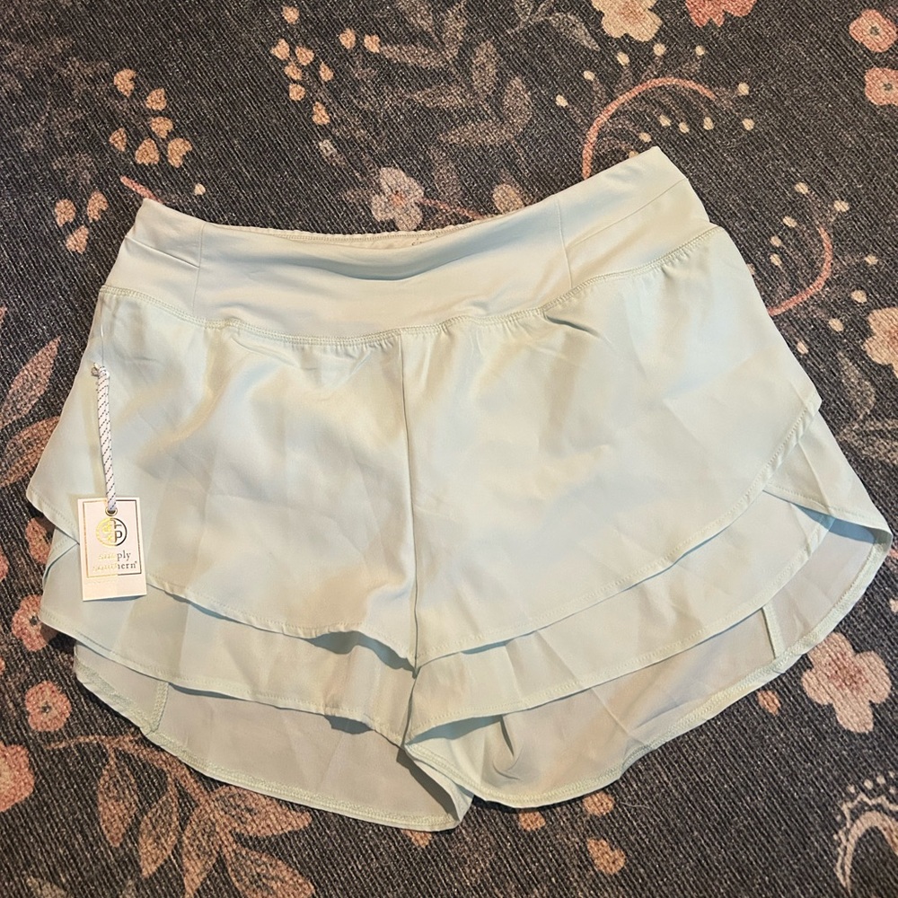 Simply Southern Blue Athletic Shorts Lightweight Layered Design